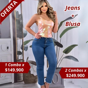 Conjunto Jeans Con Blusa Lentejuela