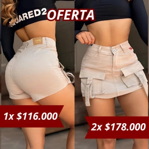 Falda Short Cargo En Dril Beis Strech