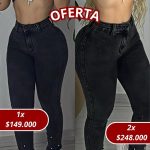 Jeans Skinny Gris Con Pedreria