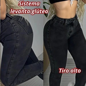 Jeans Skinny Gris Con Pedreria