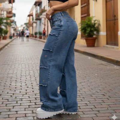 Jean Mom Orilla Rebelde Ojaletes Premium