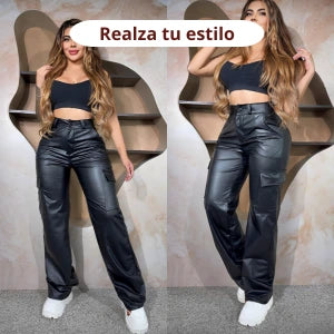 Pantalon Cargo Tipo Cuero Negro