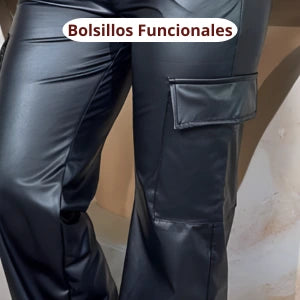 Pantalon Cargo Tipo Cuero Negro