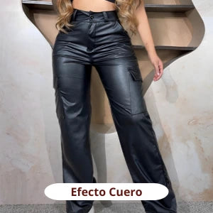 Pantalon Cargo Tipo Cuero Negro