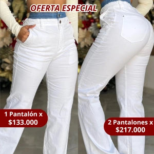 Pantalón Mom Flat Blanco Pretina Denim