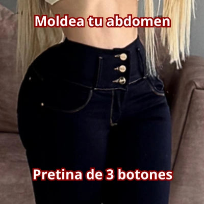 Skinny Pretina 3 botones azul petróleo