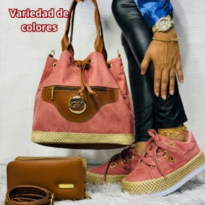 Trio Yute Bolso, billetera Y Calzado