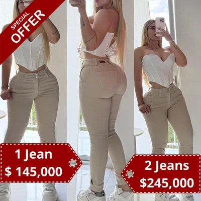 Jean Dorado Beige — Skinny Efecto Realce