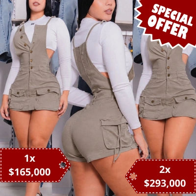 La Braga Kaki — Falda Short Cargo en Drill Stretch