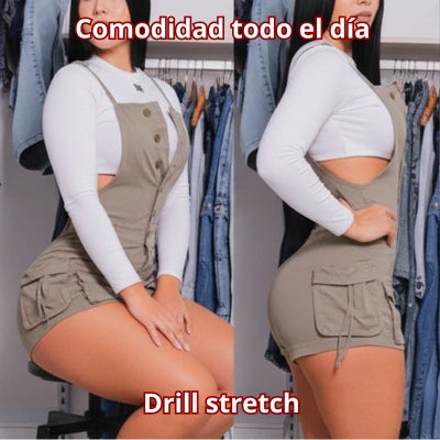 La Braga Kaki — Falda Short Cargo en Drill Stretch