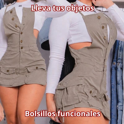 La Braga Kaki — Falda Short Cargo en Drill Stretch