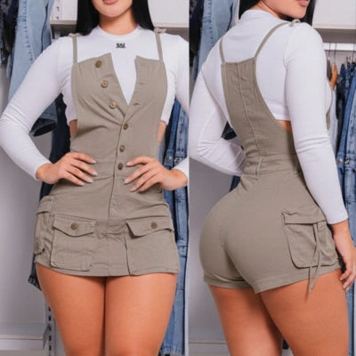 La Braga Kaki — Falda Short Cargo en Drill Stretch