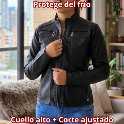 Chaqueta Cuerina con Detalles Dorados