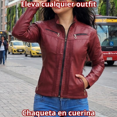 Chaqueta Cuerina con Detalles Dorados