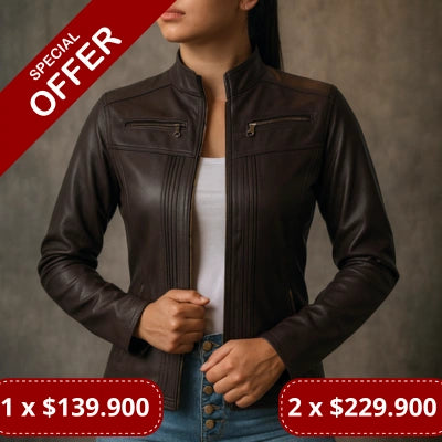 Chaqueta Cuerina con Detalles Dorados