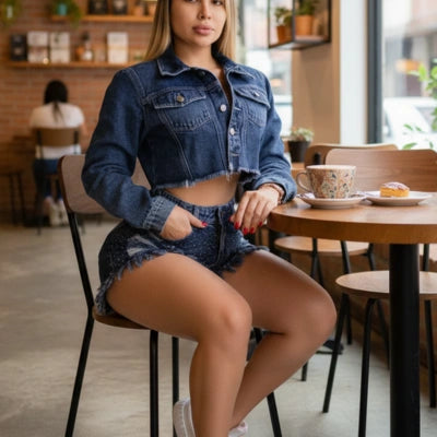 Conjunto Kira — Chaqueta Crop + Short Denim Destroyer