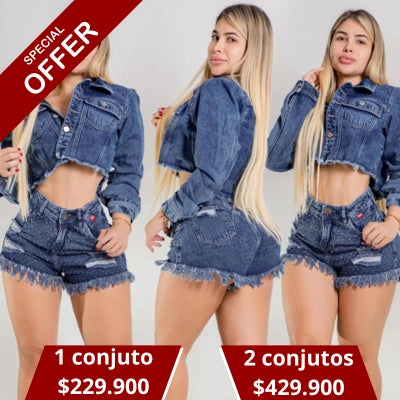Conjunto Kira — Chaqueta Crop + Short Denim Destroyer