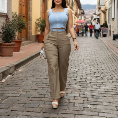 Conjunto Pulso Elegante (pantalón bengalina + crop con cierre)