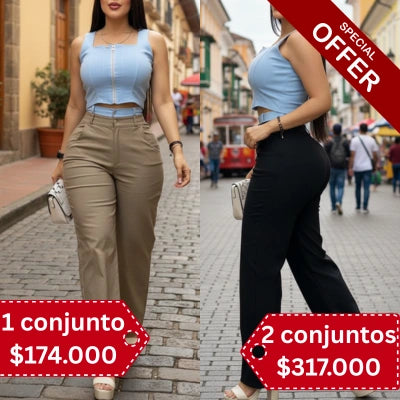 Conjunto Pulso Elegante (pantalón bengalina + crop con cierre)