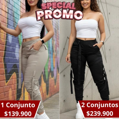 Conjunto Strapless & Jogger Bengalina