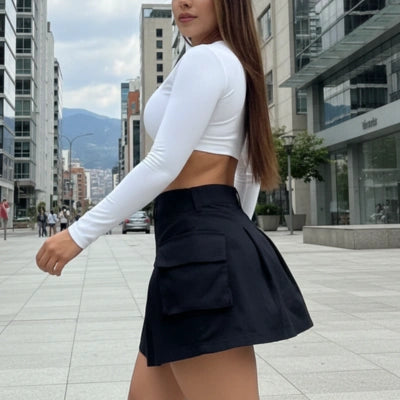 Conjunto Falda Short Prenses & Croptop Manga Larga