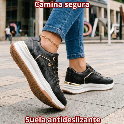 Tenis Somalia — Deportivo Cuero con Detalles Dorados