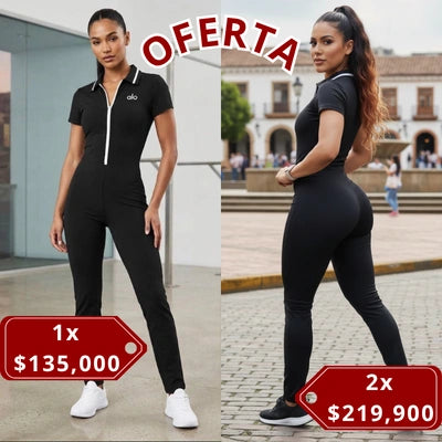 Enterizo Deportivo Rib | Manga Corta + Cuello Polo + Cierre Frontal