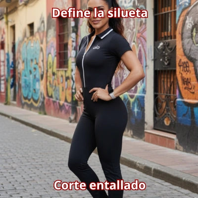 Enterizo Deportivo Rib | Manga Corta + Cuello Polo + Cierre Frontal