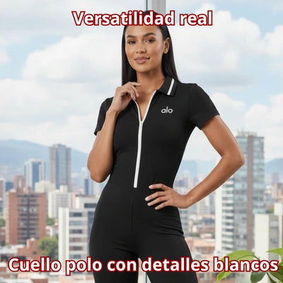 Enterizo Deportivo Rib | Manga Corta + Cuello Polo + Cierre Frontal