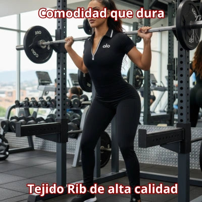 Enterizo Deportivo Rib | Manga Corta + Cuello Polo + Cierre Frontal