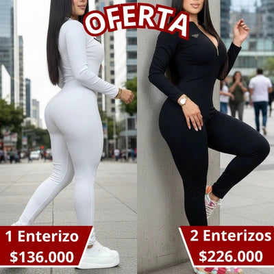 UNA SOLA PIEZA — Enterizo Manga Larga Rib Cremallera Frontal