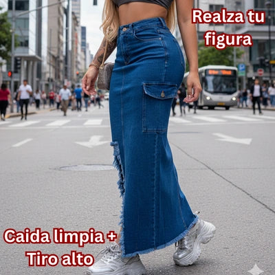 Falda “Cargo Serena” Denim Largo