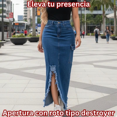 Falda “Cargo Serena” Denim Largo