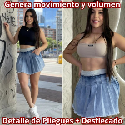 Falda Lía — Short Plisada Denim Tiro Alto