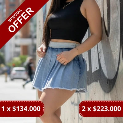 Falda Lía — Short Plisada Denim Tiro Alto