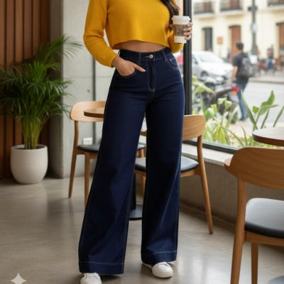 Jean Paloma — Palazzo Denim Tiro Alto Premium