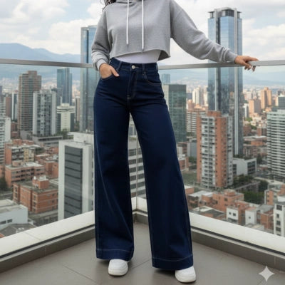 Jean Paloma — Palazzo Denim Tiro Alto Premium