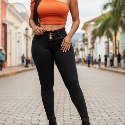 Jean Negro MoldeaCintura 3 Botones