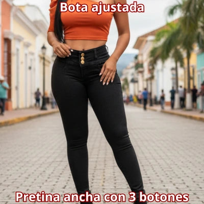Jean Negro MoldeaCintura 3 Botones