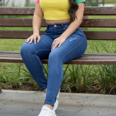 DENIM SOUL — Jean Skinny Azul Americano con Rasguños