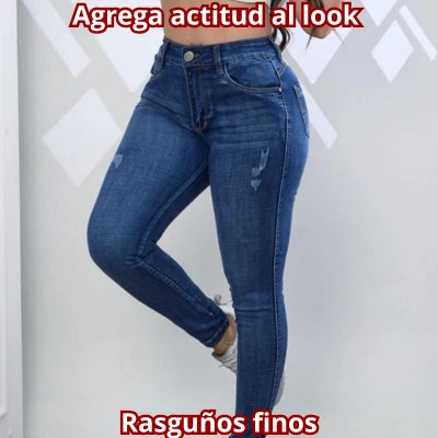 DENIM SOUL — Jean Skinny Azul Americano con Rasguños