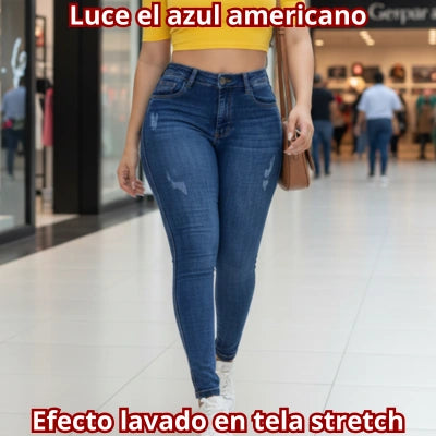 DENIM SOUL — Jean Skinny Azul Americano con Rasguños
