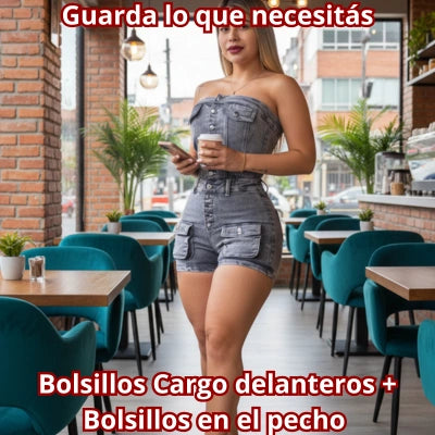 CARGO QUEEN — Enterizo Straple Gris Power Stretch