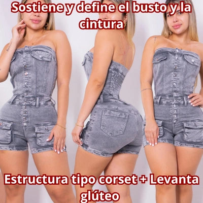 CARGO QUEEN — Enterizo Straple Gris Power Stretch