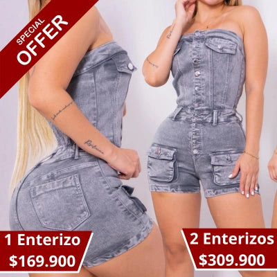 CARGO QUEEN — Enterizo Straple Gris Power Stretch
