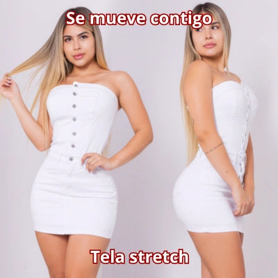 Vestido Blanco Straple Arrunchado