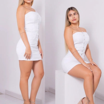Vestido Blanco Straple Arrunchado