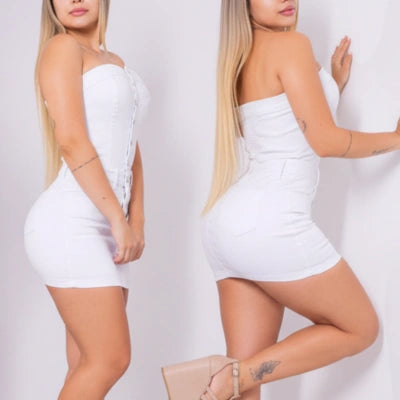 Vestido Blanco Straple Arrunchado