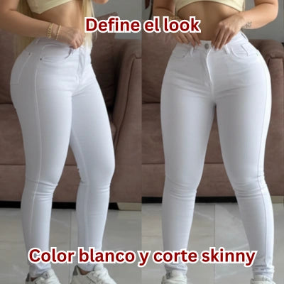 Jean Skinny Luz Limpia – Tiro Alto Premium (Blanco)