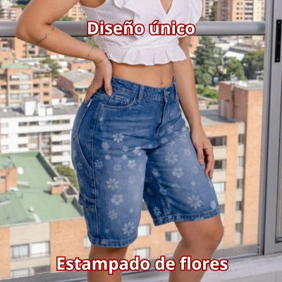 Bermuda "Luz Floral" Denim Estructural
